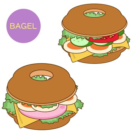 Bagel Sandwich Illustrationsのイラスト素材