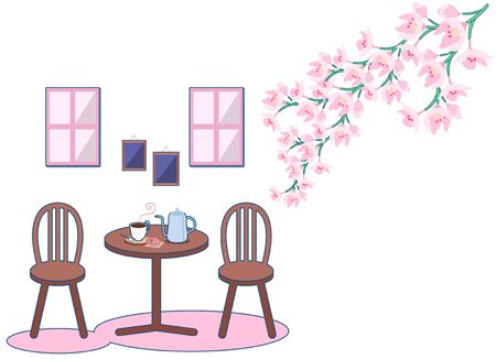 Cherry blossoms and a view of the caféのイラスト素材