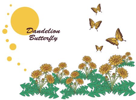 Illustration with butterflies and dandelionsのイラスト素材