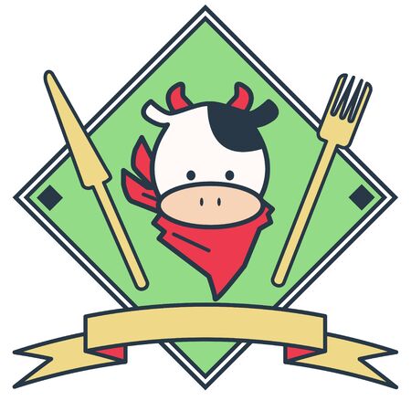 Cow face and knife and fork emblemのイラスト素材