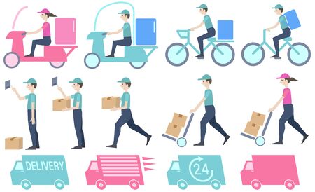 Set illustration of the person delivering the packageのイラスト素材