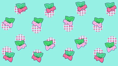 Strawberry and plaid background materialのイラスト素材