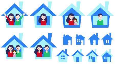Family and house icon illustrationsのイラスト素材