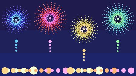 Four-color fireworks in the night skyのイラスト素材