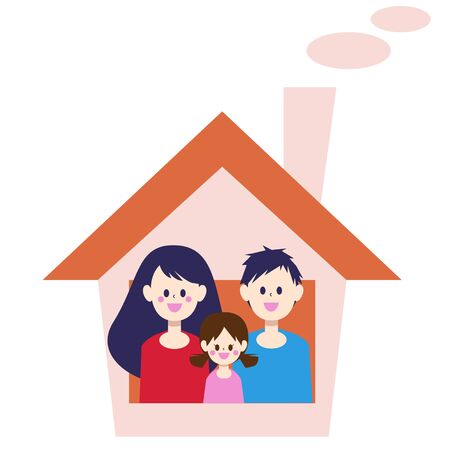 Illustration of a family of three at homeのイラスト素材