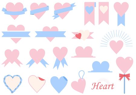 Heart and ribbon icon setのイラスト素材
