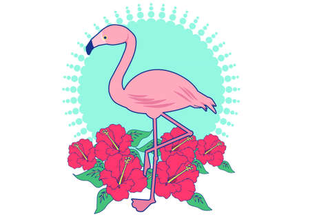 Flamingo and Hibiscus icon illustrationsのイラスト素材