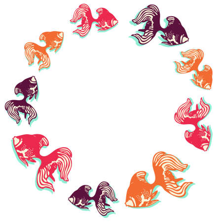Illustration of a round frame lined with goldfishのイラスト素材