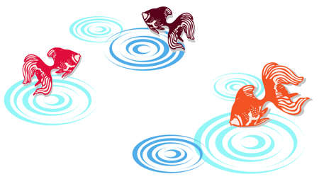 Landscape illustration with ripples made of goldfishのイラスト素材
