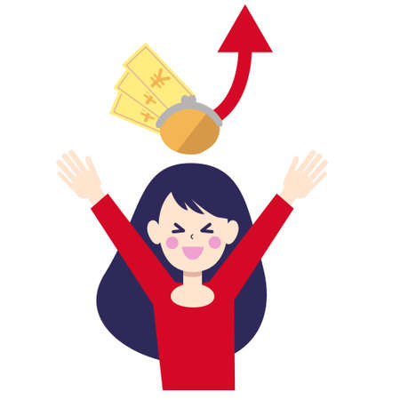 Illustration of a woman who is pleased with money upのイラスト素材