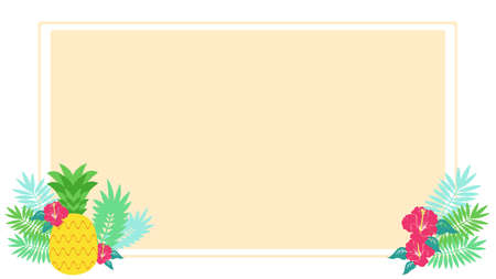 Pineapple and Hibiscus Frame Illustrationのイラスト素材