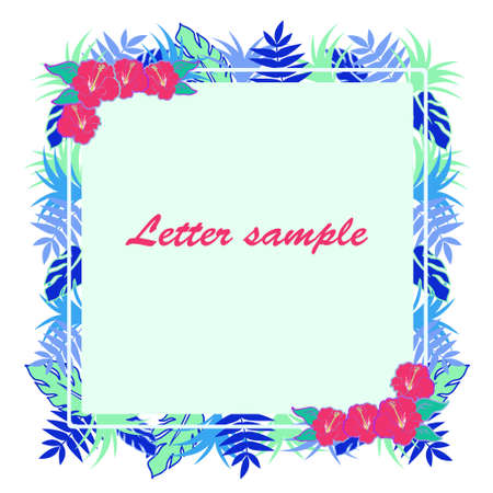 Tropical frame with hibiscus and leavesのイラスト素材