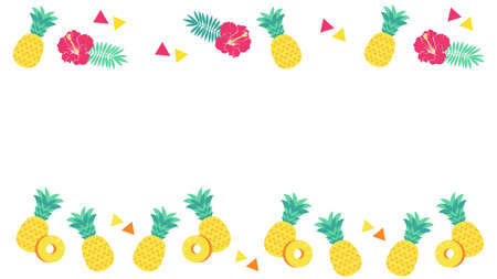 Hibiscus and Pineapple Line Ornamentsのイラスト素材