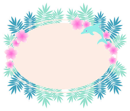 Tropical frame of plumeria and dolphinのイラスト素材