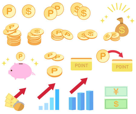 Set of coins and money rise iconsのイラスト素材
