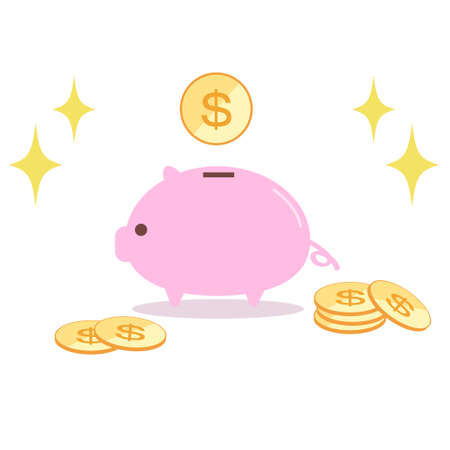 Illustration of pig pig piggy bank and coinのイラスト素材