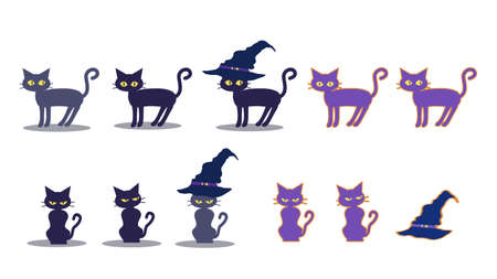Illustration set of a black cat and a cat wearing a hatのイラスト素材