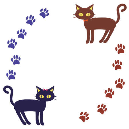 The round frame of the cat and the footprintのイラスト素材