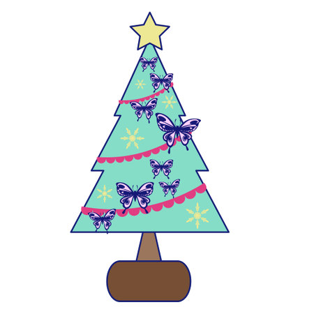 Butterfly decorations on Christmas treeのイラスト素材