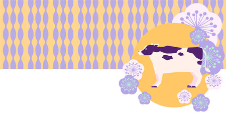 Cow and Japanese pattern background illustrationのイラスト素材