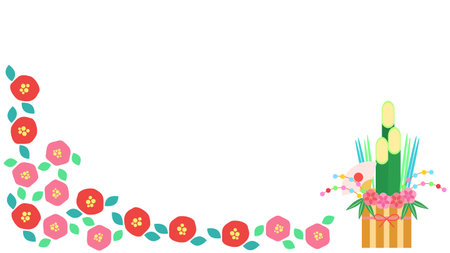 Kadomatsu and Tsubaki Flower Frameのイラスト素材