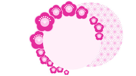 Decorative frame with plum blossoms and Japanese pattern patternのイラスト素材