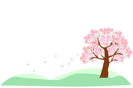 Cherry blossoms blooming on the hill Background materialのイラスト素材