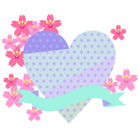 Japanese patterned hearts and cherry blossomsのイラスト素材