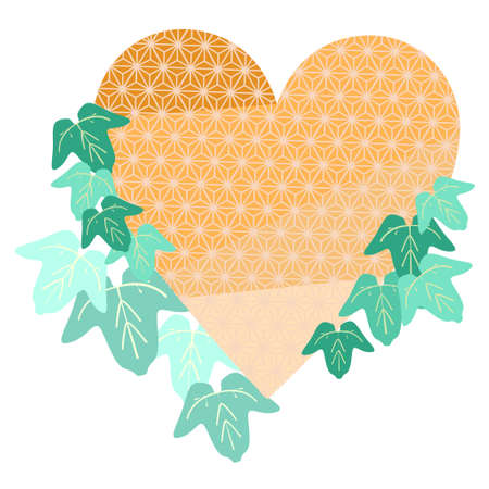 Japanese patterned heart and ivy leavesのイラスト素材