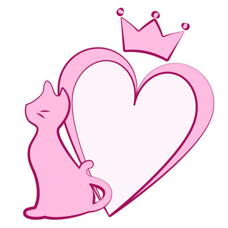 Silhouette of cat with heart and crownのイラスト素材