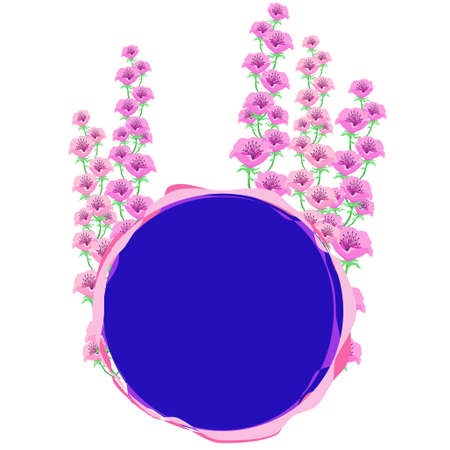 Pink anemone and round frame materialのイラスト素材