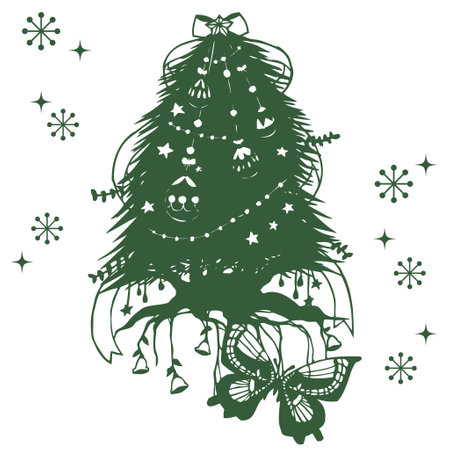 Christmas tree and butterfly cutout illustrationのイラスト素材