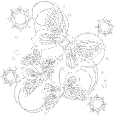 Butterfly Cutout Style Monochrome Coloring Book Illustrationのイラスト素材