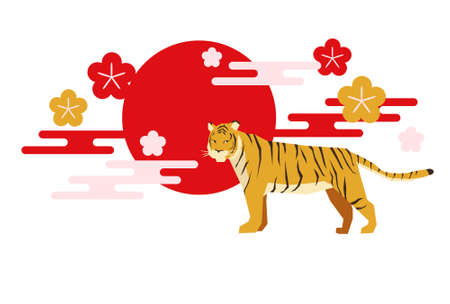 New Year's card material with tiger and Japanese patternのイラスト素材