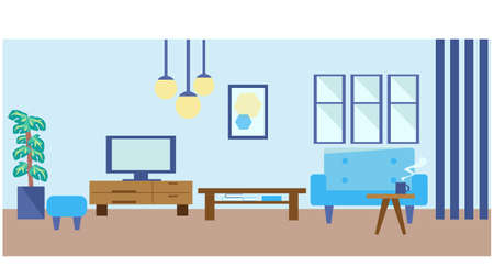 Blue-toed room flat interior illustrationのイラスト素材