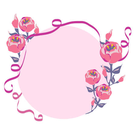 Ribbon and flower frameのイラスト素材