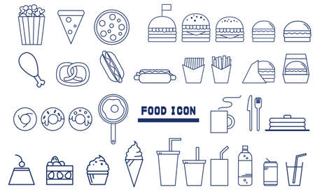 Set of food, junk food line iconsのイラスト素材
