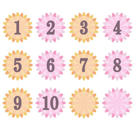 Set of numbers icon on flower frameのイラスト素材