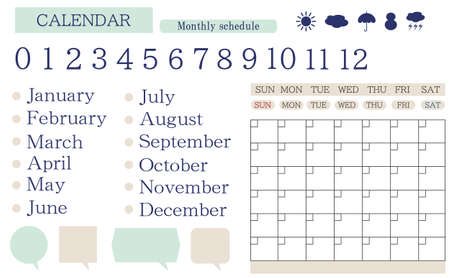 Set of calendar numbers and table template materialsのイラスト素材