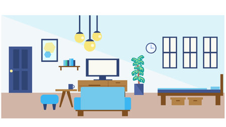 Blue-toed room flat interior illustrationのイラスト素材