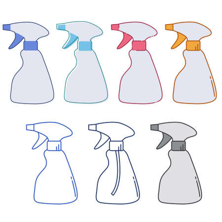 Set illustration of daily necessities spray bottle containers for cleaning, disinfection, etc.のイラスト素材
