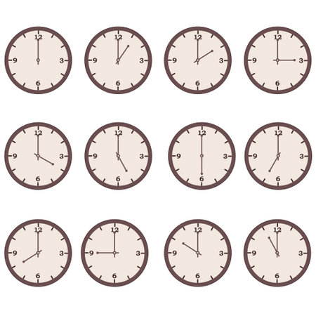 Simple wall clock Set illustration of icons that pass every hour of an analog clockのイラスト素材