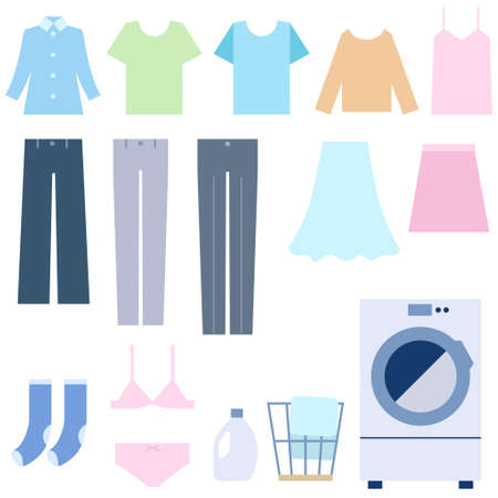 Laundry and washing machine Clothes setのイラスト素材
