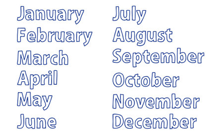 English set of monthly names.ã12 months' worth of hand-drawn letters.のイラスト素材