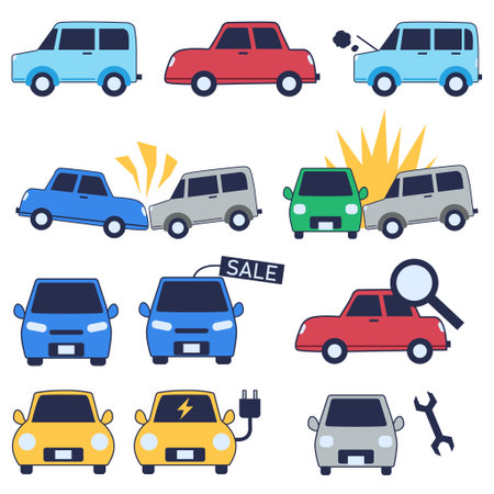 Set of various car icons Traffic accidents and troublesのイラスト素材