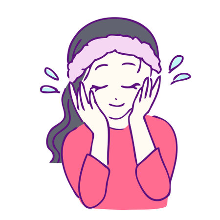 Woman washing her face with a hair bandのイラスト素材