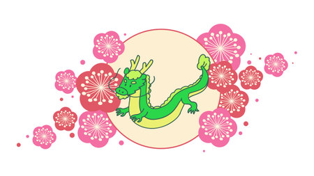 Japanese style New Year's card material of dragon and plum blossomのイラスト素材