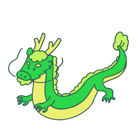 Illustration of a simple deformed dragon in greenのイラスト素材