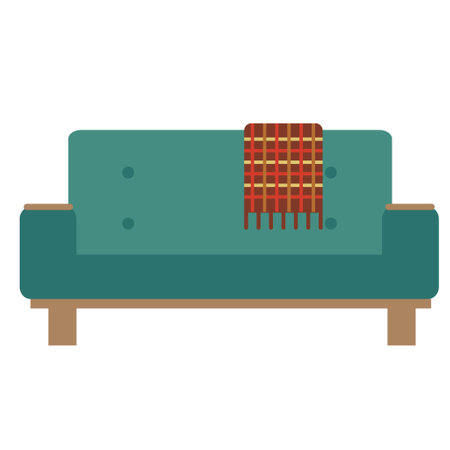 Deep green sofa and blanketのイラスト素材