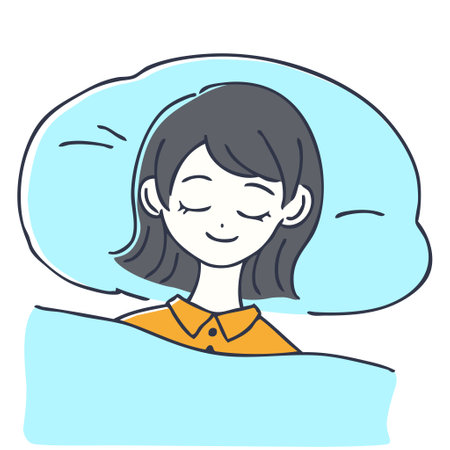 Black-haired woman sleeping on futonのイラスト素材